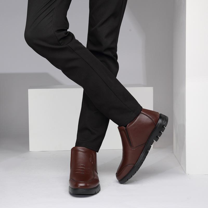 Shoes Men Winter Boots Business Genuine Leather Ankle High-top Cotton Man Snow Boots With Full Fur lining for father tyh6