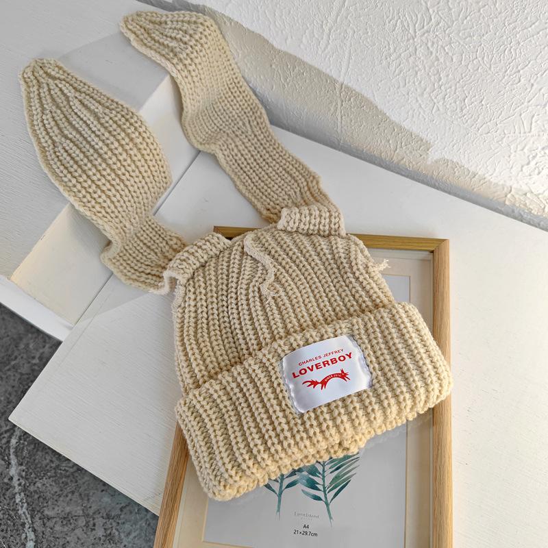 Cute Rabbit Long Ears Wool Hat for Women In Autumn and Winter Warmth and Thick Ear Protection and Cold Protection Knitted Hat Trend