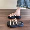 2025 Rivet Flat-bottomed Cool Slippers Women's Lazy Slippers Women's Soft-soled Simple Thin Straps One-word Open-toed Women's Shoes