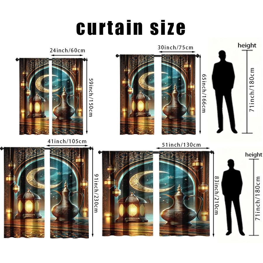 Luxe Islamic Lantern Crescent Curtains Ideal Ramadan Eid Window Decor Home Living Room Bedroom Curtain Set Of 2 Elegant Made Polyester Washable Area