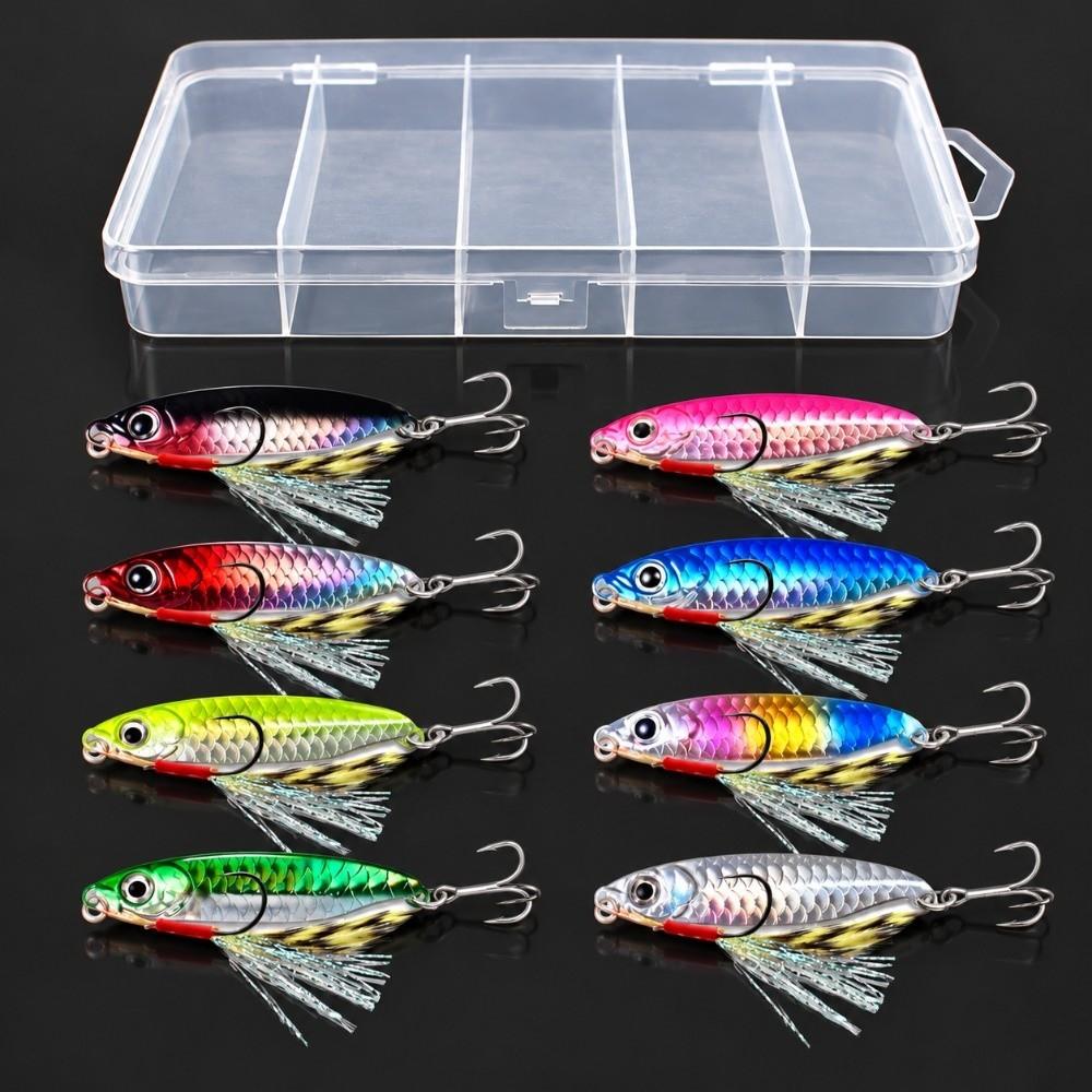 8Pcs Set Sharp Hooks Metal Fishing Lure 3D Eyes Design Metal Jig Spoon Saltwater Fishing