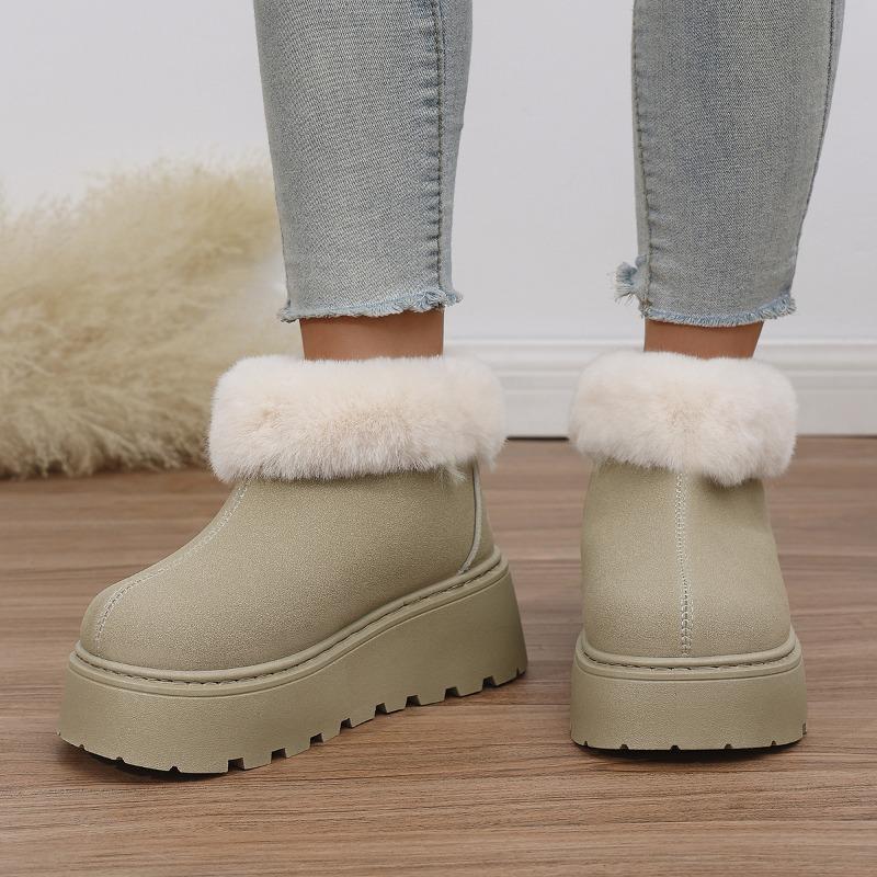2025 New Plus-size Wool Cotton Shoes Women's Winter Platform Muffin Fleece Warm Wedge Short Snow Boots