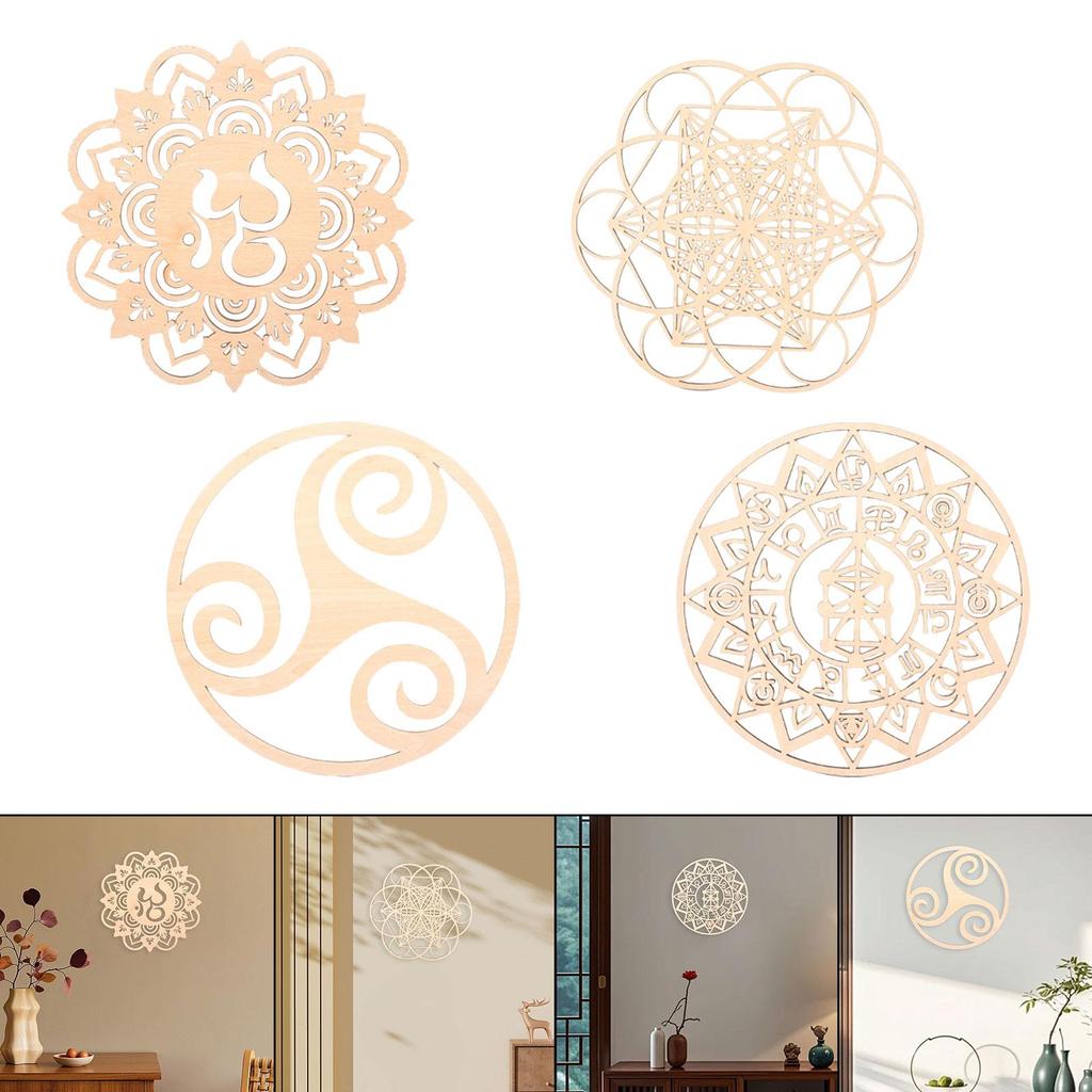 Geometric Wood Wall Art Hollow Craft Traditional 11.8'' Wooden Wall Decor Abstract Ornament for Dining Room Farmhouse Bedroom