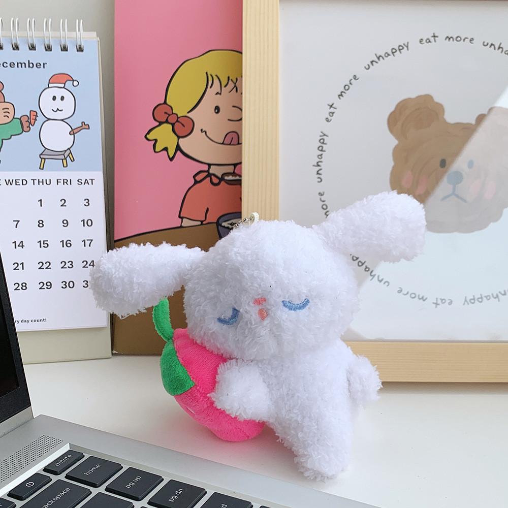 

2024 New Strawberry Bunny Plush Keychain Cute Animal Charm Bag Pendant For Girls White Dog