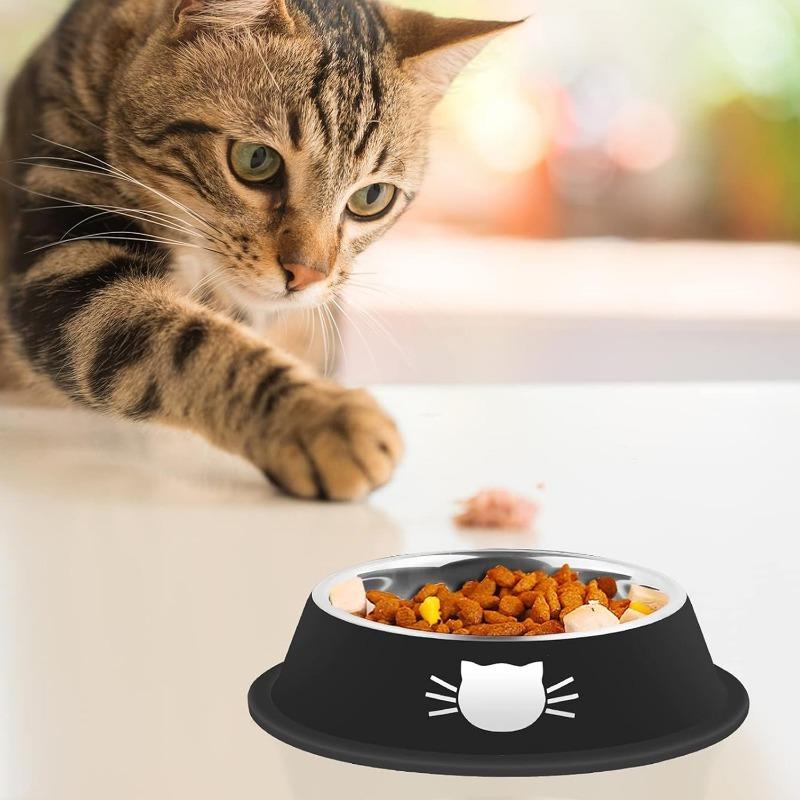 Cat Food Bowl Non Slip Stainless Steel Unbreakable Breakage Removable Rubber High Temperature Resistant Easy Clean Pet Supplies