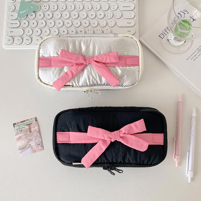 Candy Color Ballet Style Soft Pencil Case Girl Bowknot Stationery Storage Bag High-Value Vertical Pencil Case