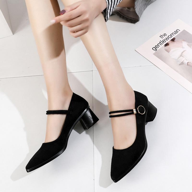 ****** and Autumn New Tooling Women's Single Shoes Old ******* Cloth Shoes Black Pr**essional Work Shoes Fashion Pointed Thick Heel Work Shoes