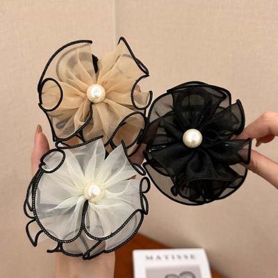 Vintage Black Mesh Flower Pearl Hair Claw For Women Elegant Bowknot Ponytail Braid Hair Claw Headdress Hair Accessories