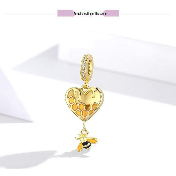 Yinziyun s925 Silver Love Honeycomb Beads: Gold-Plated Bee, Openable Trendy DIY Jewelry Accessory