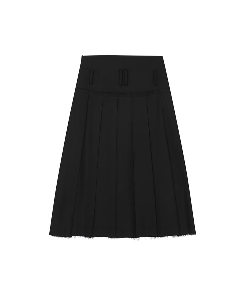 Three To Eighty Cut Hem Belt Pleats Skirt Black