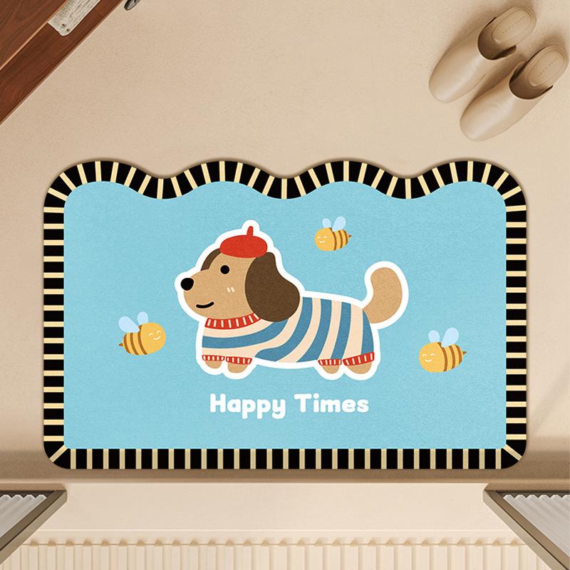 Cartoon Dog Bathroom Floor Mat, Special Diatom Mud For Bathroom, Water-Absorbing Non-Slip Foot Pad, Dirt-Resistant And Quick-Drying Ground At The