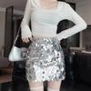Moda Donna Minigonna Lurex Monocolore con Zip Laterale Vita Alta Vintage Gonna Chic da Donna