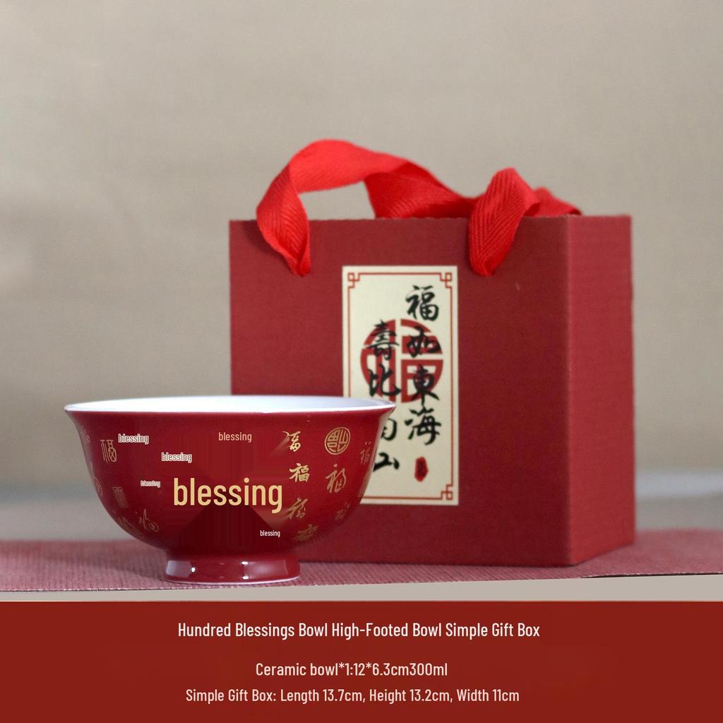 Underglaze Porcelain Longevity Bowl Set with Chopsticks & Spoon - Ideal Gift for Grandma's Birthday