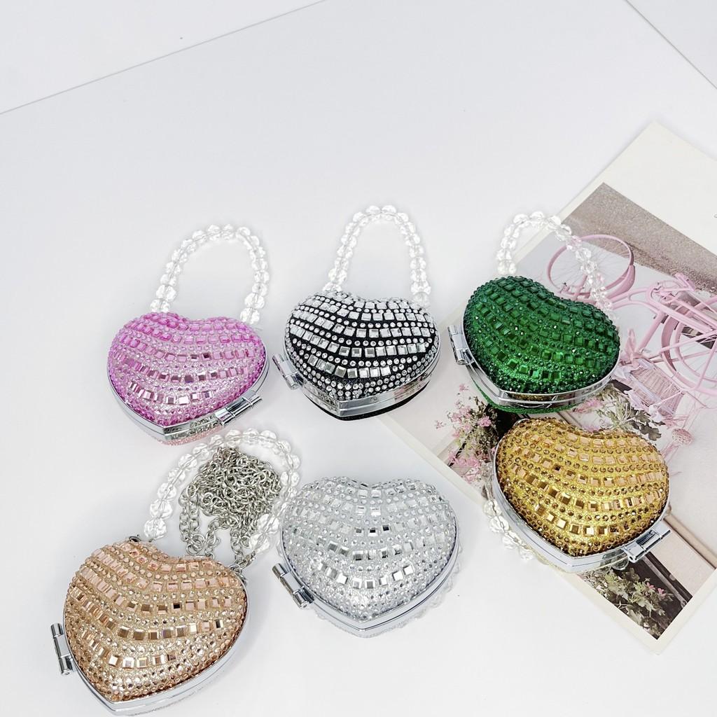 Acrylic Mini Heartshaped Box Bag With Sparkling Crystals And Magnetic Closure For Daily Use