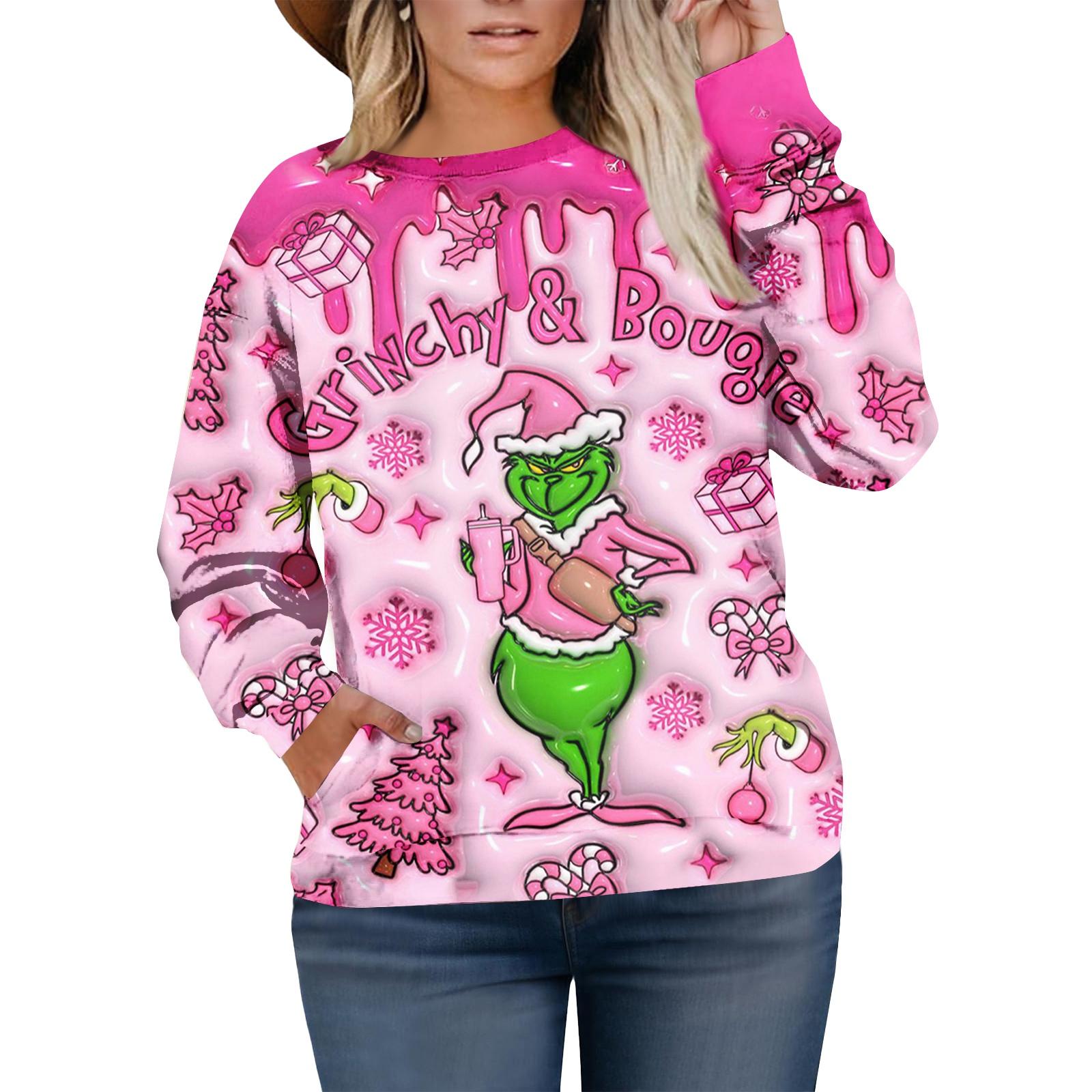 

Рождественские толстовки для женщин свитер милая рубашка осенний пуловер топ XL