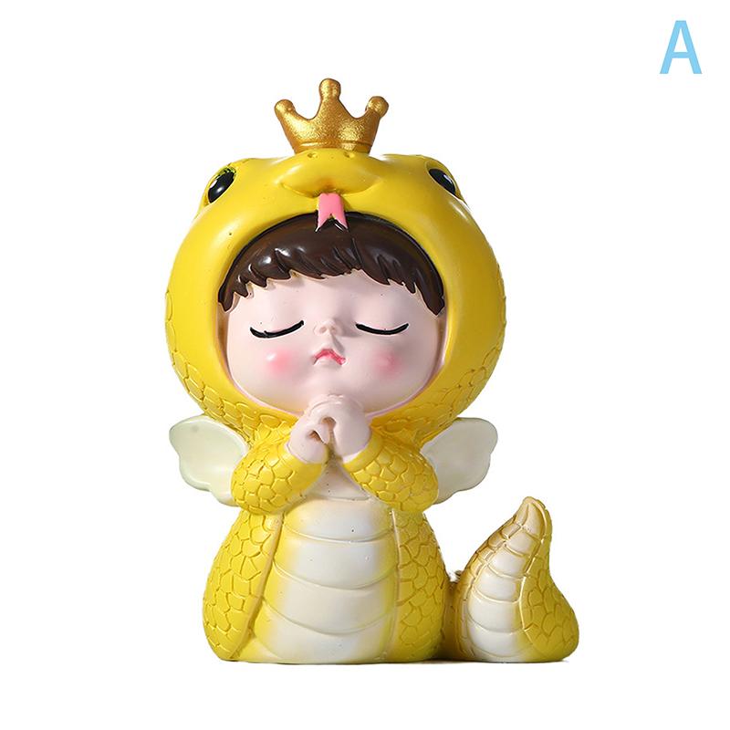 Cartoon Snake Baby Figurine Cake Toppers Ornament Festival 2025 New Year Decors Resins Snake Statue Desktop Shelf Decors