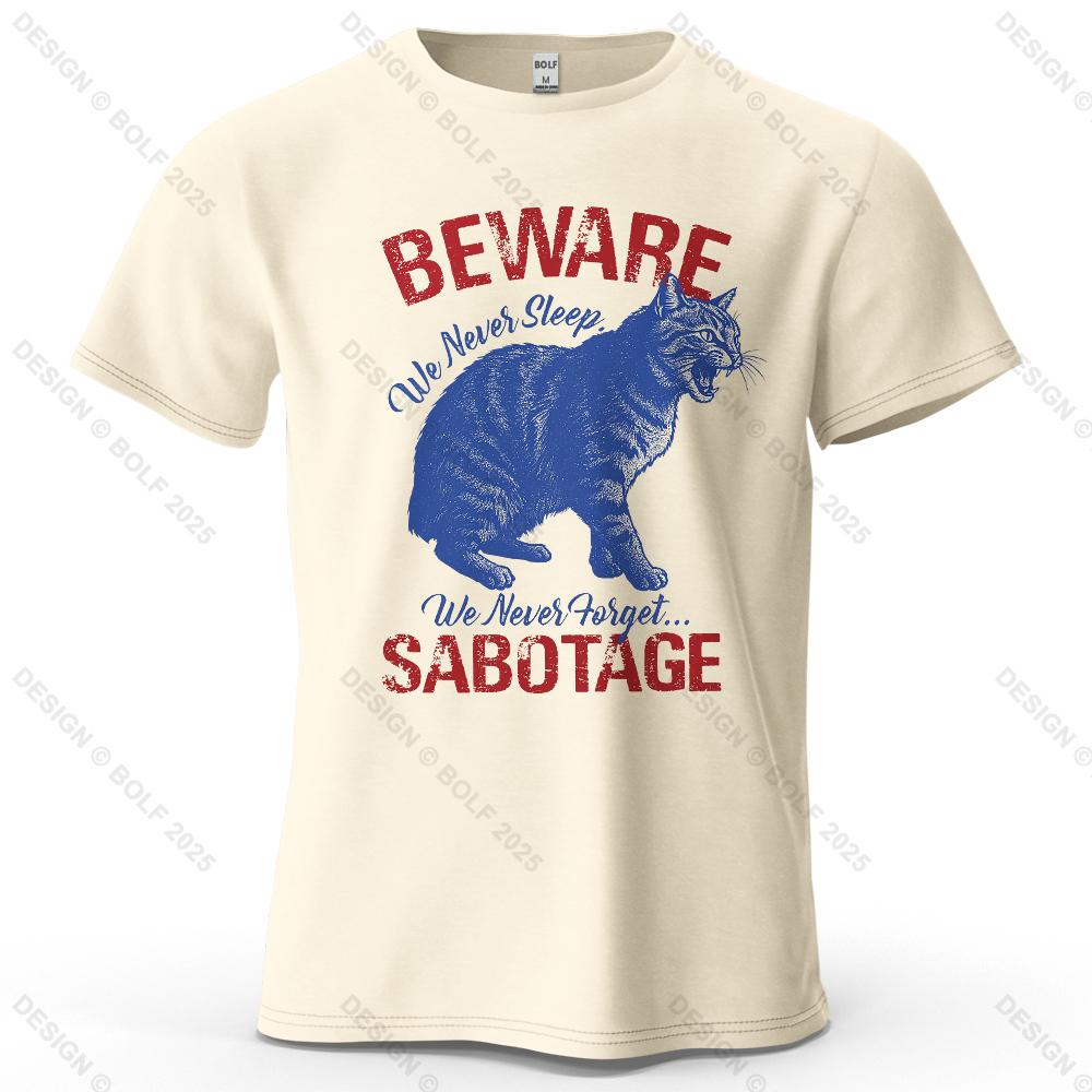 

Warning Cat Alert Printed Men s T-Shirt 100% Cotton Oversized Vintage Graphic Tees for Women Tops Tees Streetwear 4XL