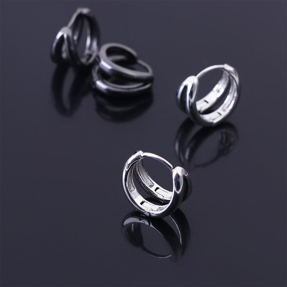 Round Circle Double Circle Silver Color Punk Jewelry Men Hoop Earrings Stud Earrings Ear Studs