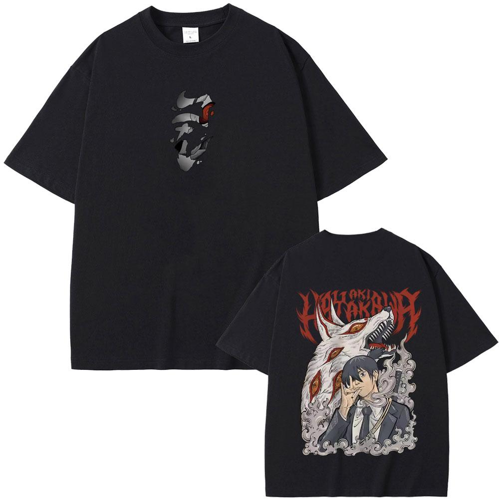 Anime Chainsaw Man Merch T-Shirt Hayakawa Aki Beschwörung Kon Fuchs Teufel Grafik T-Shirts Herren Damen Lässig Vintage Übergroße T-Shirts
