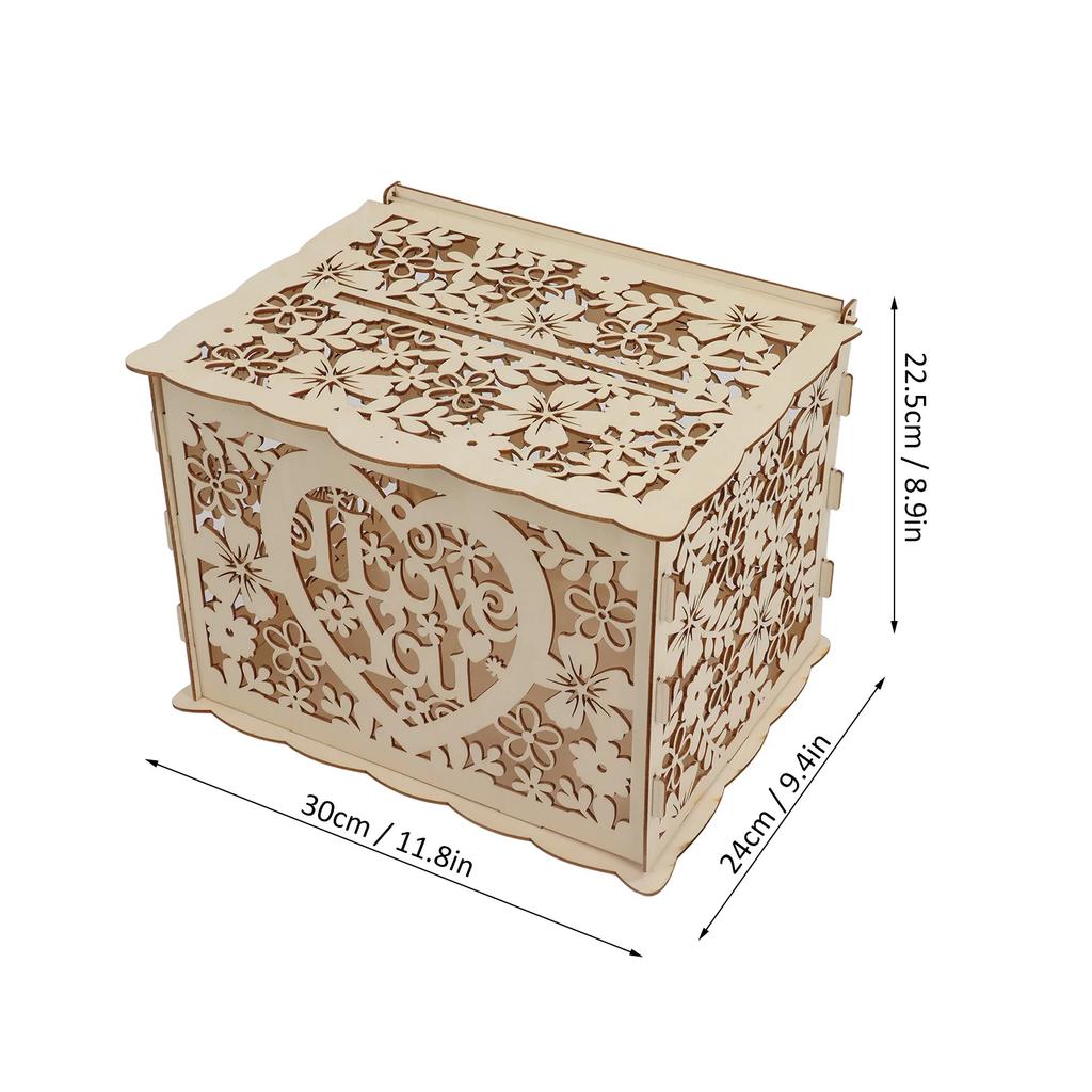 DIY Hollow Wooden Box Gift Card Case Wedding Reception Decoration Box Easy Assembly