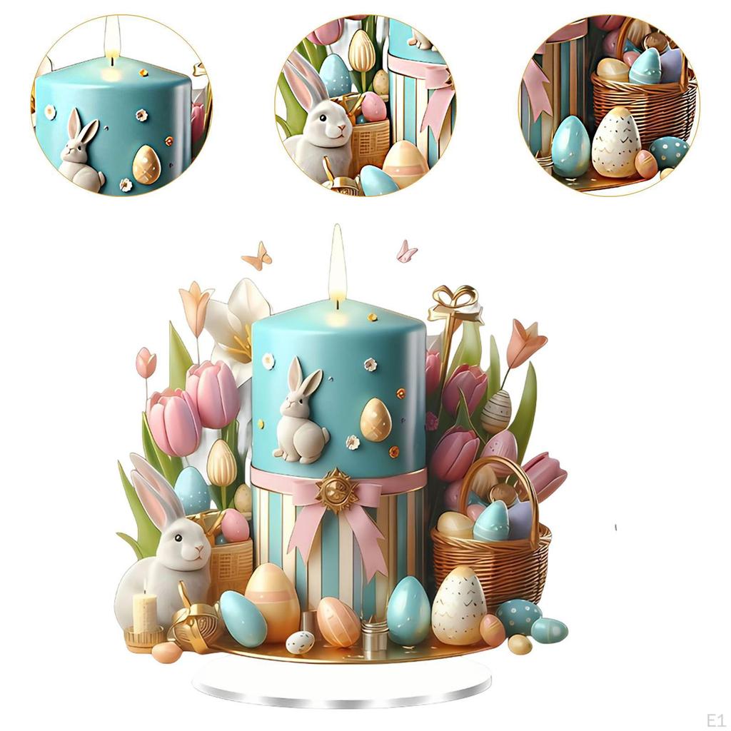 2D Easter Candle Acrylic Sign Craft Gift Ornament Accent Plate with Base for Fireplace Party Cabinet