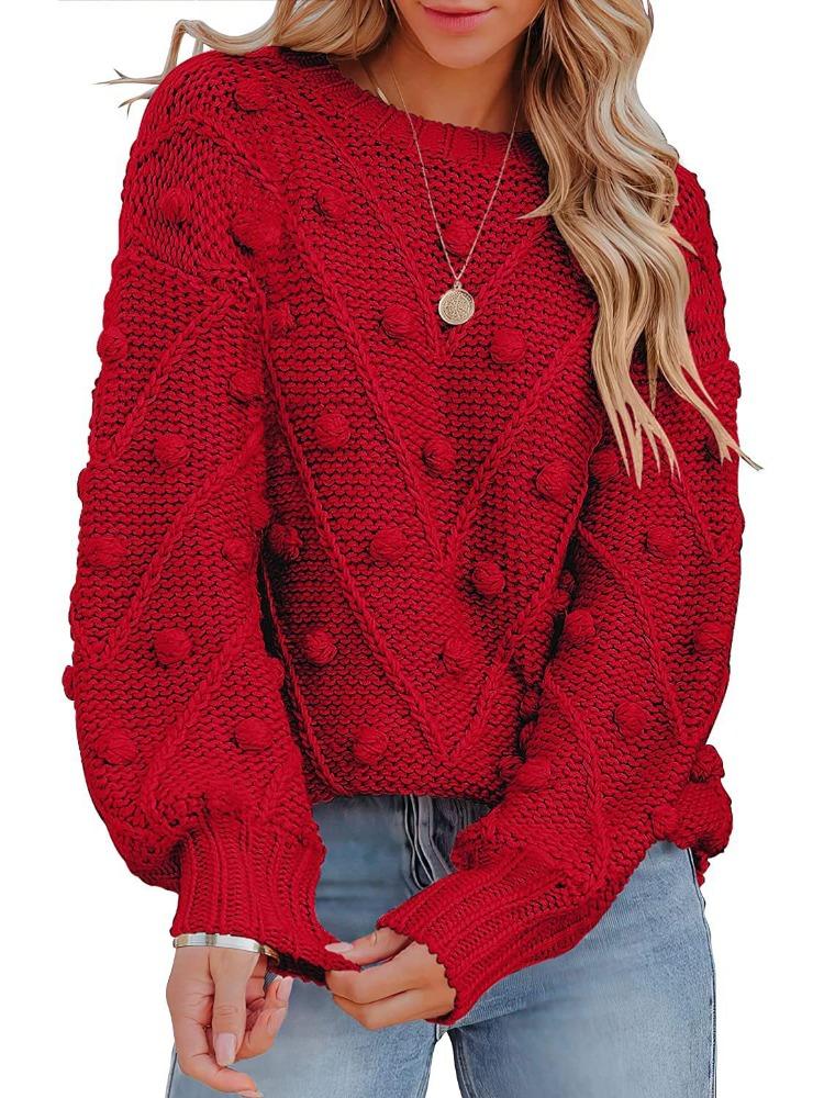 

Осенне-зимний вязаный свитер с помпонами, свободного кроя, с длинным рукавом, пуловер, женский, роскошный, расслабленного кроя, стройнящий и универсальный топ S красный