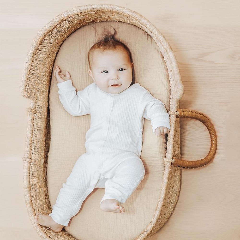 2PCS Baby Bassinet Sheet Muslin Bassinet Sheets Changing Pad Cover 100% Cotton Soft Breathable Fitted Bassinet Mattress Sheets
