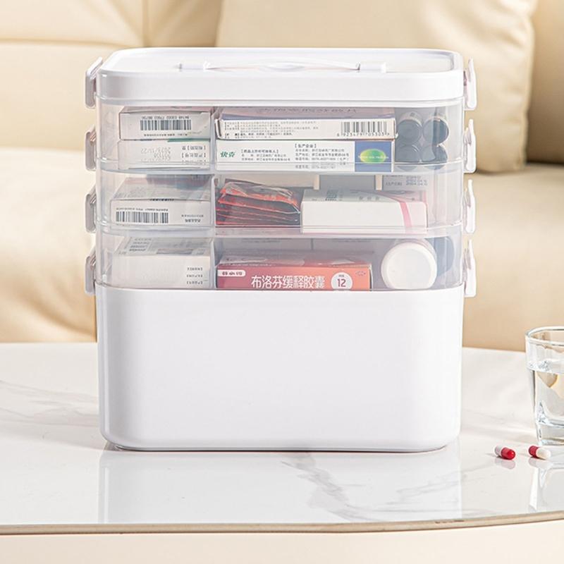 Multilayer Medicines Organizers Box With Clear Lid Large Capacity Portable Storage For Household Emergency Use