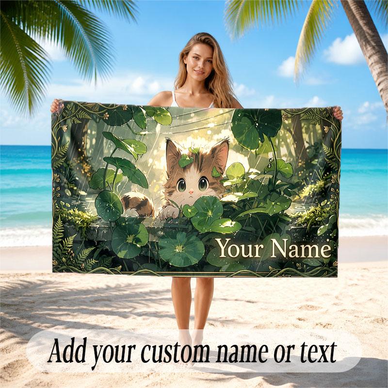 Mushroom Forest Theme Soft Beach Towel Personalized Custom Name Text Towel Portable for Beach Pool Travel