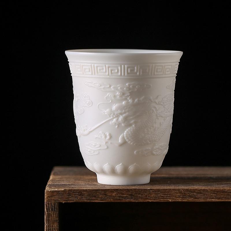 

Dehua White Porcelain Heart Sutra Cup Suet Jade Personal Cup Tea Set Ceramic Master Cup Kung Fu Teacup Single Cup Large