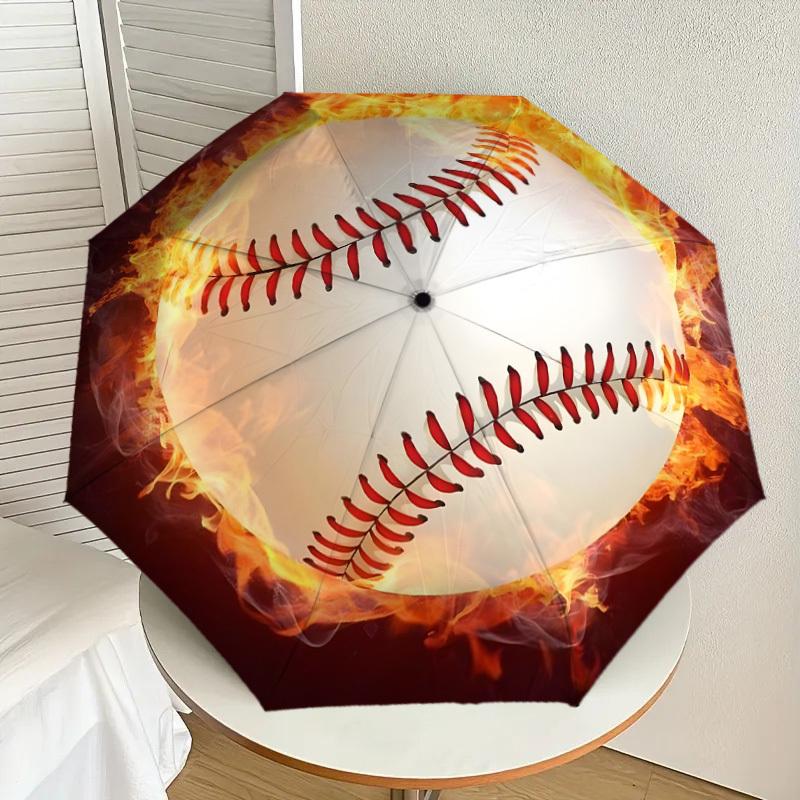 

1pc Fiery Baseball Icon Umbrella with Plastic Handle,Suitable for All Seasons Home Travel Outdoor UmbrellaDD1498