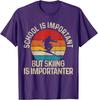 Skiing is Importanter Than School Funny Retro Sunset Graphic Tee Unisex Casual TShirt