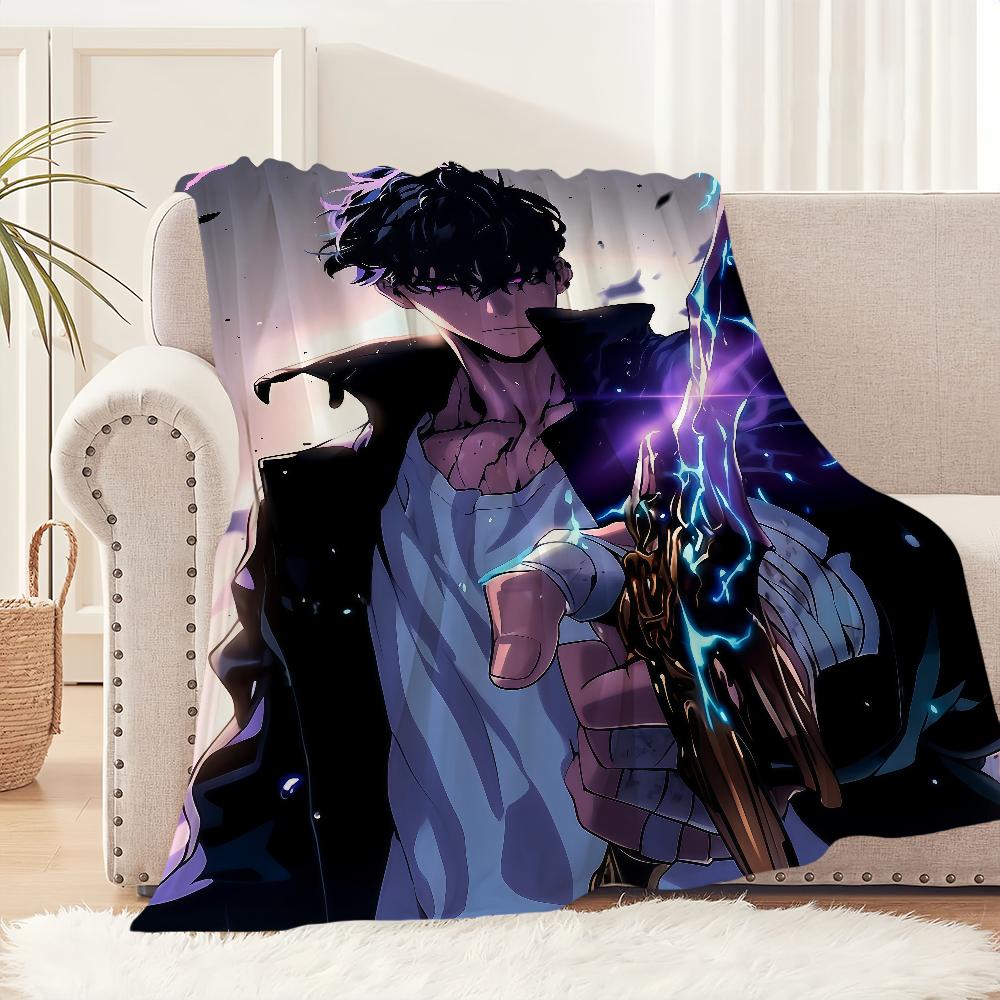 Hot Korean Anime S-Solo L-Leveling 2 Flannel Warm Comfort Soft Plush Blanket for Sofa Living Room Office Bedroom Travel Gift