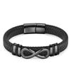 Schwarzes Lederseil-Armband mit 8 Unendlichkeitszeichen für Männer, modisches handgewebtes Armband, Edelstahlverschluss, verstellbares Lederband