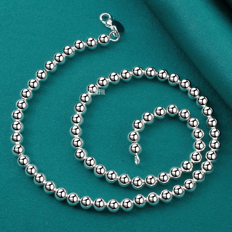 Classic 6mm Bead Chain Silver Necklace Party Gift Charm Jewelry