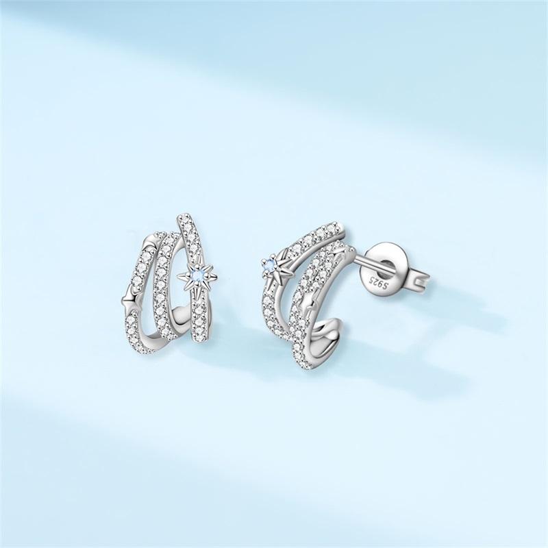 Curved Claw Snowflake Four-Leaf Star Stud Earrings For Women Shining Cubic Zirconia Fashion Ear Studs Daily Party Wear Jewelry