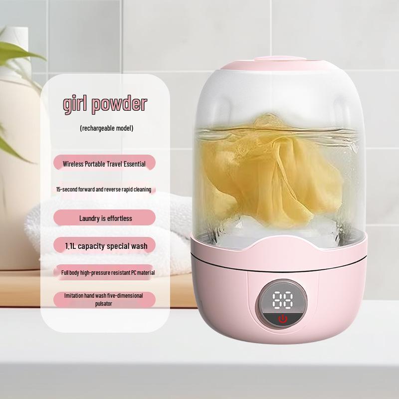 Compact Wireless Underwear & Sock Washing Machine - Portable, No Installation, Mini Separate Bucket N/A розовый