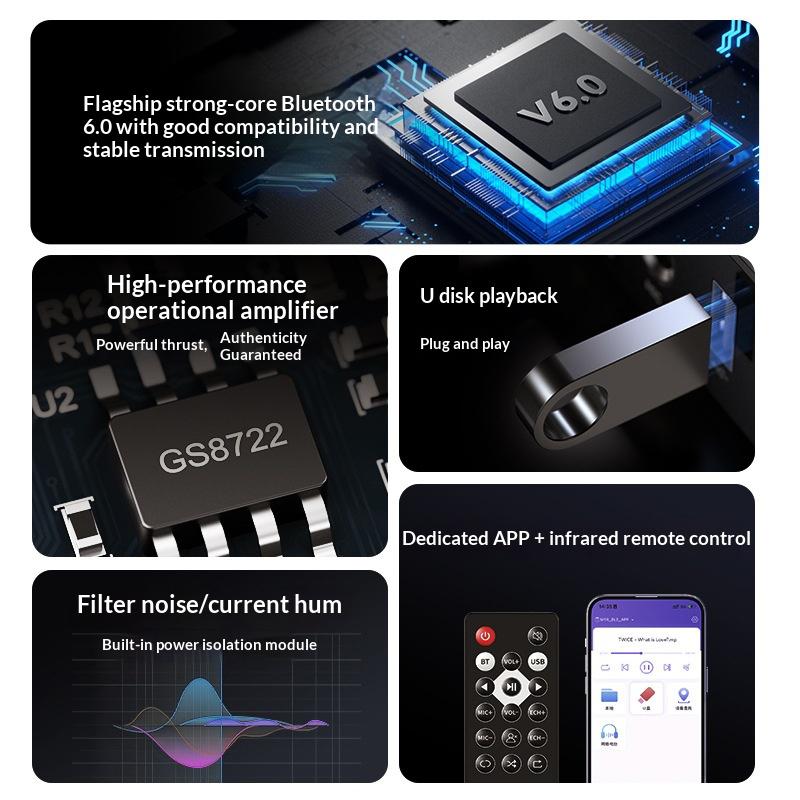 M6R BT 6.0 Adapter Devices 3.5mm Wireless Audio Receiver with AUX RCA U Disk Mic Interface