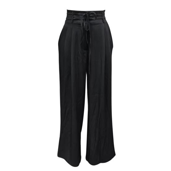 

Women Pants High Waist Lace-up Casual Wide Leg Trousers with Pockets Pure Color Design Loose Fit Long Pants Daily Wear L чорний