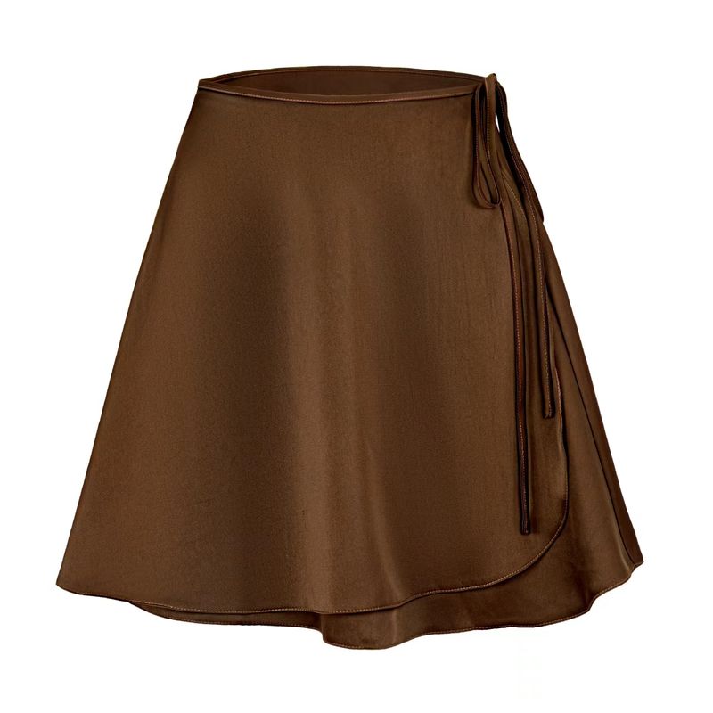 

Western Style Solid Skirt High Waist Lace-up Solid Short dress High Waisted Lace up Skirt Brown S