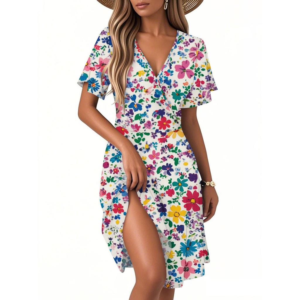 Women's Casual Fashion Dress Vintage Floral Floral Short Sleeve V-neck Dress