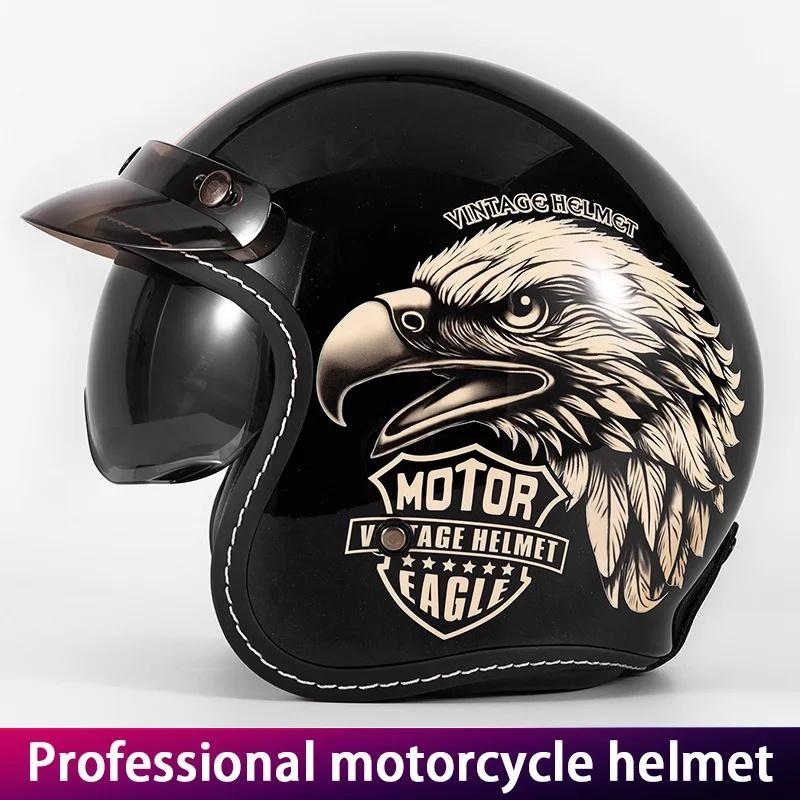 Winter Motorcycle Helmet Three-Quarter with Visor for Pedal Motorcycles Protective Headgear for Bikers