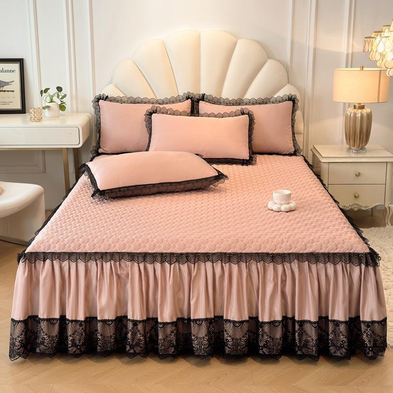 Lace Style Bed Skirt Quilted Bed Cover Queen/King Size Bedspread Solid Color Mattress Protector Falda De Cama (No Pillowcase)