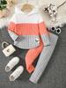 2025 Autumn Collection: European and American Kids Ribbed Set in Orange, White, and Grey