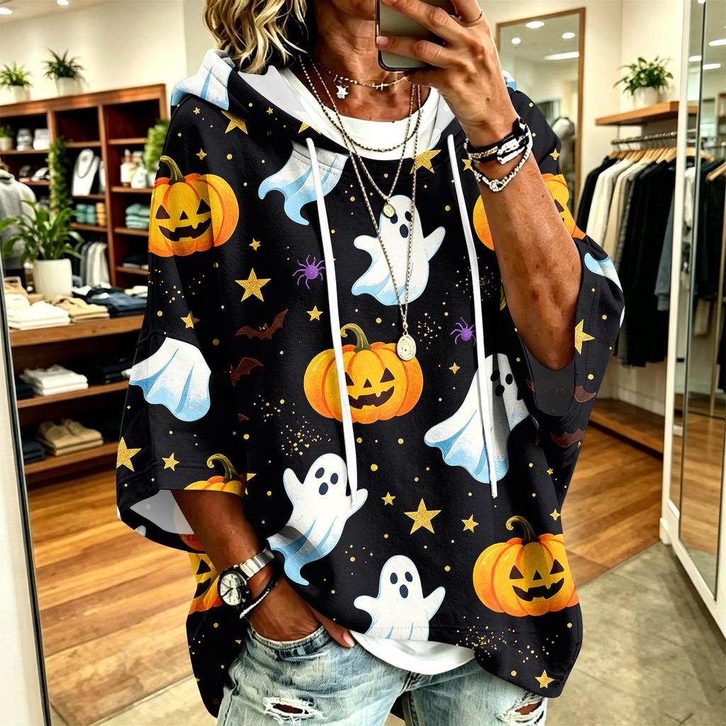 Women's Halloween Print Hoodie Loose Fit Casual Pullover