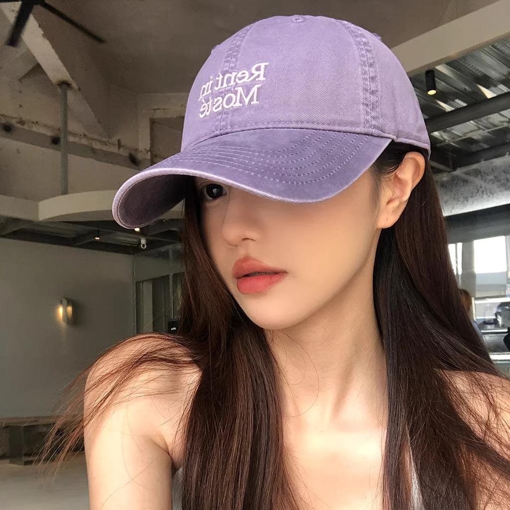 Fashion Hat High Quality~ Retro Washed Old Cap Women's Wide Brim Big Face Small Baseball Cap Purple Hat Tide