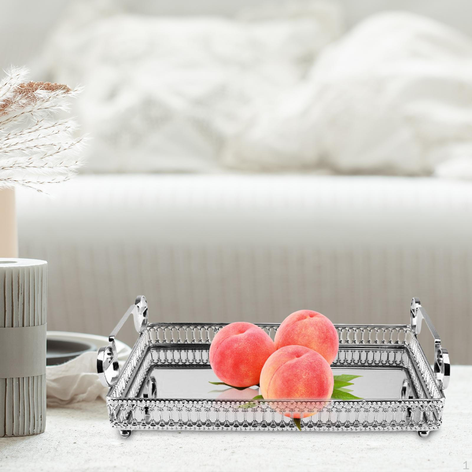 

Decorative Mirror Tray Snacks Serving Hollow Design Perfume for Cosmetics L