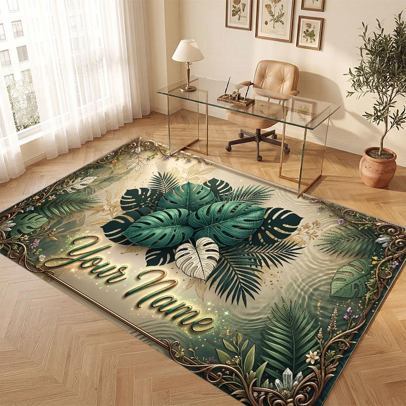 Decorative Artwork Theme Crystal Velvet Floor Rug Personalized Custom Name Text Warm Carpet Home Decoration