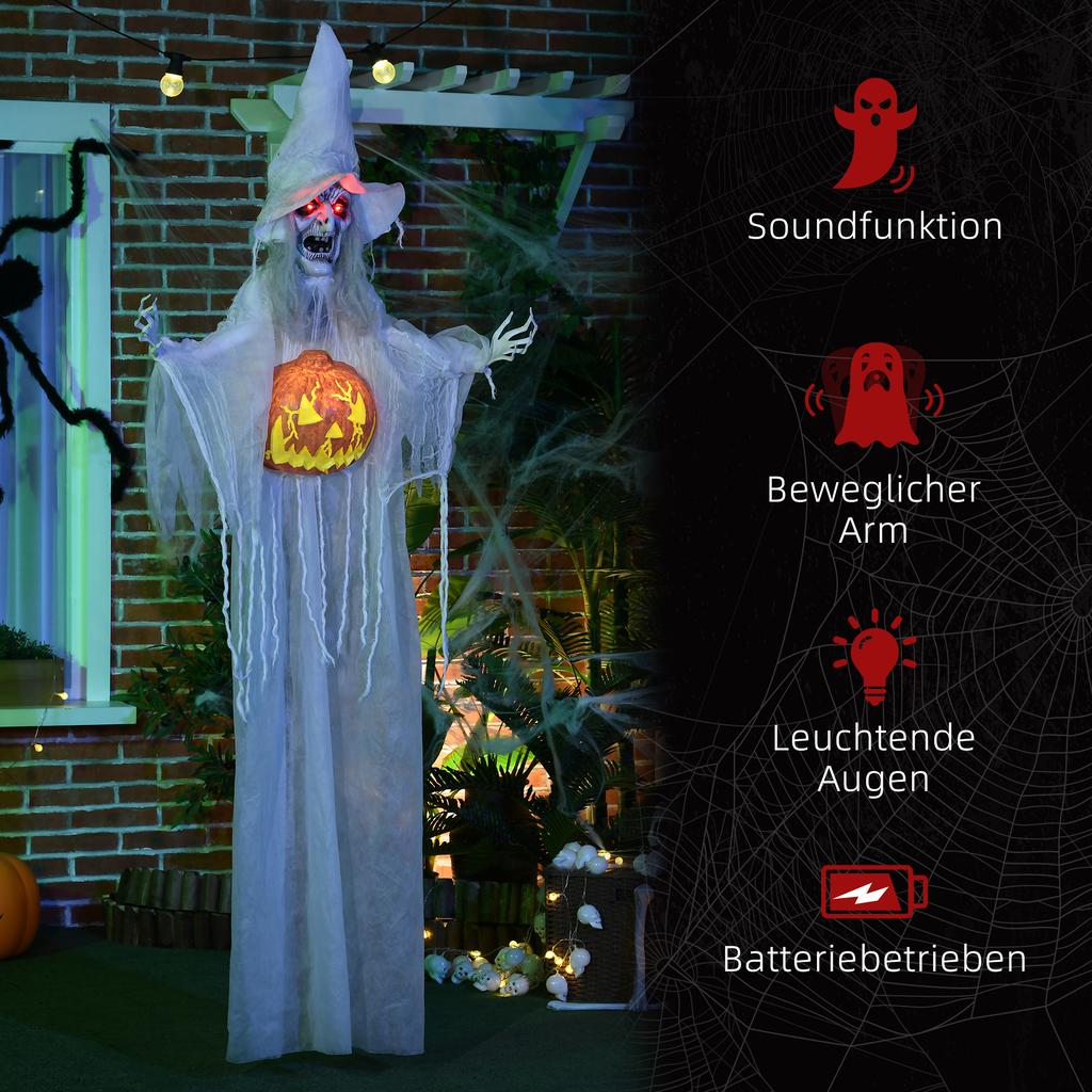Halloween Ghost, Halloween Decoration, Sound Function, with Motion Sensor and LED Lights, 60 cm x 18 cm x 183 cm