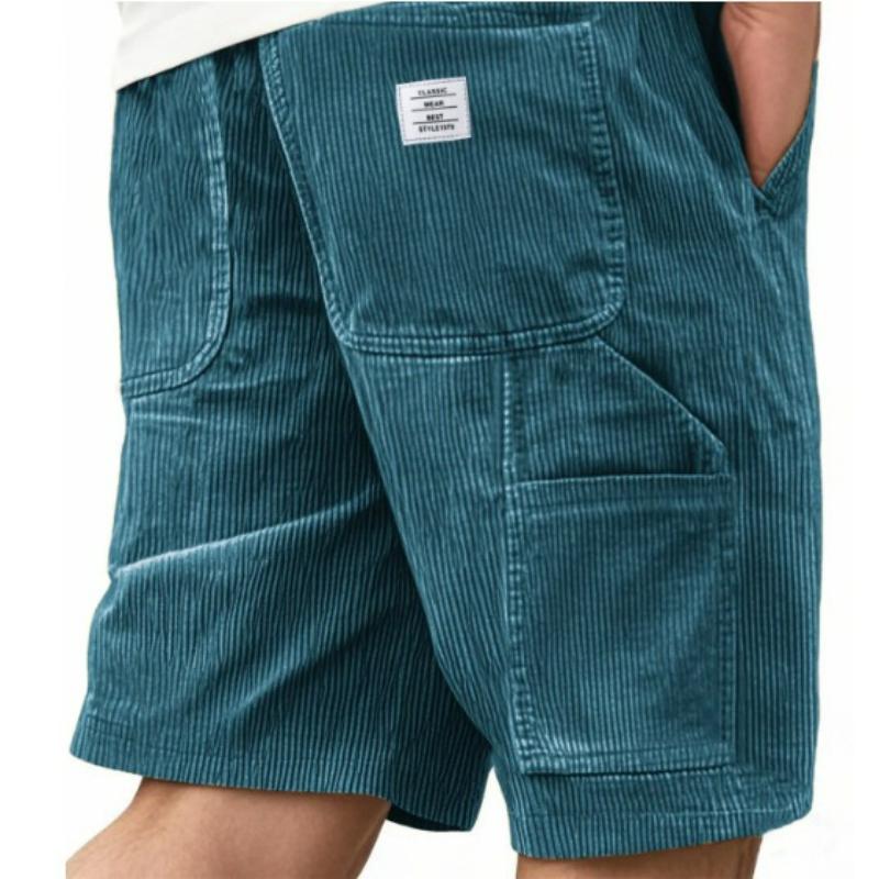 Men's Fashion Multi-pocket Embroidered Label Tooling Retro Corduroy Shorts